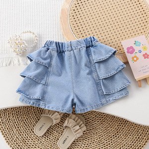 Moda: Nueva ropa infantil de verano para niña, pantalones cortos de mezclilla, falda pantalón fina de encaje para niños. - Product Image 2