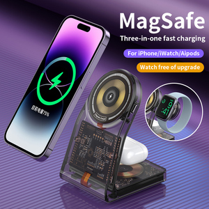Estación de carga con sensor inteligente transparente 3 en 1 compatible con <span class=keywords><strong>iPhone</strong></span> 16 15 14 13 12 <span class=keywords><strong>11</strong></span> X Pro Max, Watch, AirPods 4 3 Pro - Product Image 2