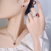 Ensemble de bijoux Earnail Ring : Collier en corindon rouge, Collier de pierres précieuses colorées en zircon de style européen et américain, Style féminin pour les banquets