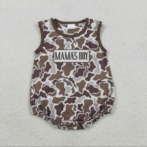 ชุดเสื้อผ้าเด็กชายหญิงลายพรางสีน้ำตาลพร้อมลายปักพี่น้องและข้อความ Mama's Boy - Product Image 4