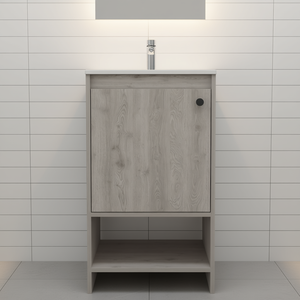 Meuble de salle de bain gris clair moderne sur pied, rectangulaire, en MDF, avec design à poches pour salle de bain - Product Image 2