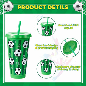 Vasos Reutilizables <span class=keywords><strong>de</strong></span> 24 oz con Tapa y Pajita <span class=keywords><strong>para</strong></span> Fiestas Deportivas con Temática <span class=keywords><strong>de</strong></span> Fútbol HLC, <span class=keywords><strong>para</strong></span> Entrenador, Novio, Copa Mundial - Product Image 3