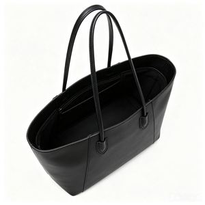 Sac fourre-tout minimaliste en cuir véritable noir, ouvert en dessus, grande capacité, sac à bandoulière quotidien pour femmes, toutes saisons - Product Image 3