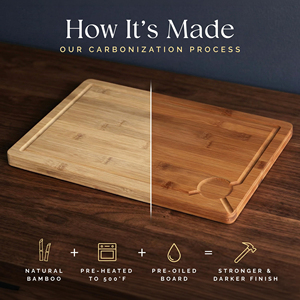 Planches à découper en bambou carbonisé profond, durables, lot <span class=keywords><strong>de</strong></span> 3, avec rainures pour jus, <span class=keywords><strong>grande</strong></span> poignée, faciles à utiliser, pour pizza, viande, cuisine - Product Image 3