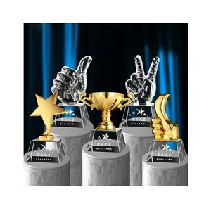 Clear Small Custom Crown Fist Thumb Metal Trophies Cup Glass Award Star Crystal Trophy