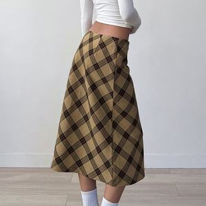 Robe décontractée rétro à carreaux pour femme, avec lacets, double couche en maille tricotée, taille élastique, style urbain polyvalent - Product Image 6