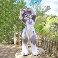Loup Husky Chien Fursuit pour adultes Mascotte Personnalisée Cosplay Halloween Déguisement avec Longue Fourrure Peluche Unisexe