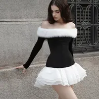 Robe mini épaules dénudées coupe trapèze pour femme, en tissu polyester tricoté doux, style chic et sexy, disponible en noir – Fournisseur ODM