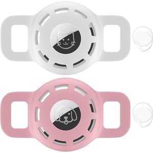 Pet <b>Collar</b> Holder For Air Tag Silicone Soft Cartoon Design Anti Lost For <b>Small</b> Cat <b>Dog</b> <b>Collar</b> 2 Pack White Pink - Product Image 1
