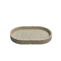 Plateau de rangement en résine de pierre de travertin beige à texture poreuse pour salle de bain, plateau décoratif en travertin pour hôtel