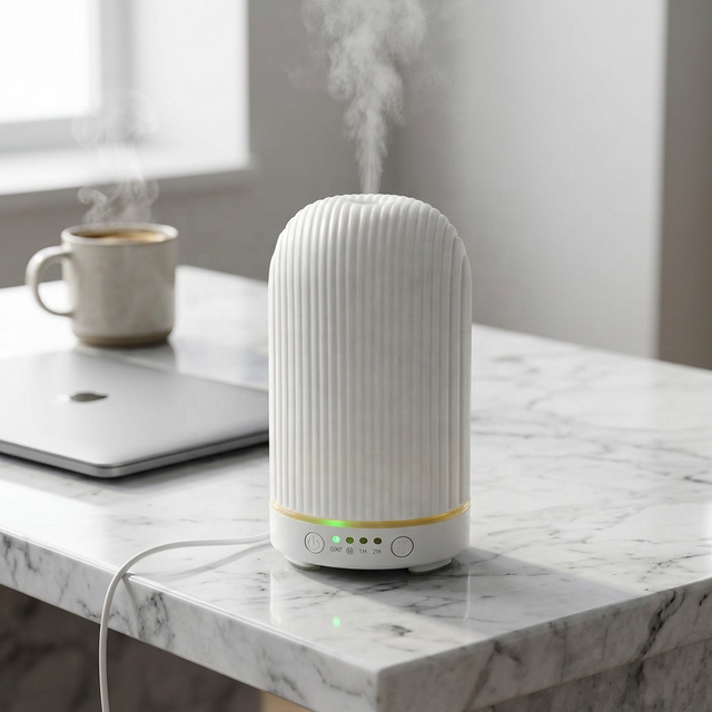 High End Personalized White Porcelain Ultrasonic Oil Diffuser With Embossed Texture for Home Use