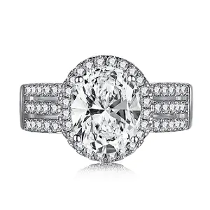 Dylam Cincin Mewah Bentuk Bulat Ratu Pernikahan Pertunangan Bling Batu Besar CZ 5A Perak S925 Cincin Murni