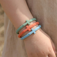 Pulsera de Silicona con Cruz Cristiana, Color Personalizado Vintage, Libre de BPA, para Niños, Regalo para el Domingo de la Iglesia