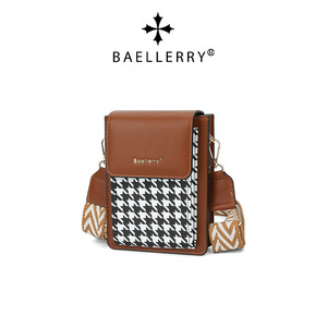 Bolso Bandolera Mini para Mujer Baellerry, Piel Sintética, Cierre Magnético, para Teléfono, Uso Diario, Marrón con Patrón de Pata de Gallo - Product Image 1