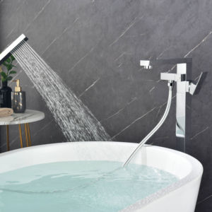 Yeni gelenler pirinç altın zemin ücretsiz standı küvet musluk mat siyah kare 2 özellikleri ile banyo duş musluk duş başlığı - Product Image 6