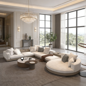 Juego de Sofás Seccionales Modulares de Lujo en Forma de L con Esquinas Redondeadas y Cojines de Espuma de Alta Densidad para Muebles del Hogar - Product Image 3