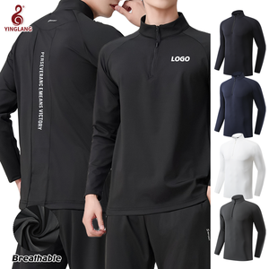 Спортивная одежда на заказ: мужская легкая компрессионная футболка с длинным рукавом, на молнии до середины груди, для фитнеса и тренировок, с принтом - Product Image 1