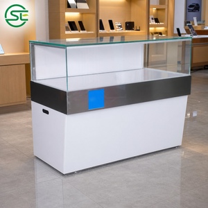 Mostrador de Exhibición para Teléfonos Móviles, Color Blanco con Detalles Azules, Tapa de Vidrio, Mueble para Tienda Minorista, Personalizable - Product Image 2