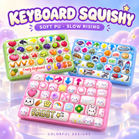Jouet anti-stress mignon en PU en forme de clavier, à remontée lente, doux, motifs de dessins animés variés, boîte de présentation en gros