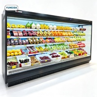 Lemari Pendingin Display Premium dengan Tirai Udara, Bagian Depan Terbuka, Rak Bertingkat, Dilengkapi Lampu LED untuk Produk Segar Supermarket
