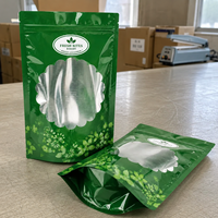 Sachet Doypack vert brillant de qualité alimentaire, refermable, avec fenêtre transparente, prêt pour la vente au détail, pour biscuits de boulangerie, bonbons et snacks, pochette autoportante