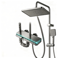 Système de douche thermostatique en métal brossé avec affichage numérique LED de la température, ensemble de douche pluie 4 fonctions avec lumière ambiante étoilée