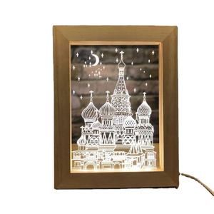 3D Visual LED lampada da tavolo in legno lampada da notte in acrilico foto cornice per san valentino camera da letto soggiorno trasporto di goccia - Product Image 1