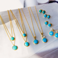 Parure de bijoux vintage en acier inoxydable pour femme, collier et boucles d'oreilles élégants avec pendentif turquoise, plaqué or, idéal pour mariages et occasions spéciales