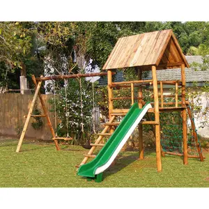 Arrampicata all'aperto per bambini parco giochi per bambini scivolo all'aperto e struttura in legno altalena e scivolo Set in legno