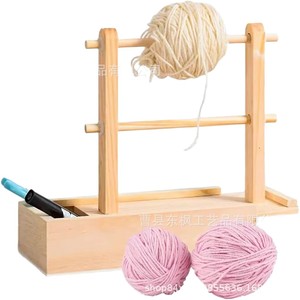 Soporte de madera de doble capa para bobinas de hilo con caja de almacenamiento, organizador de escritorio multifuncional para bolas de hilo y herramientas de tejer - Product Image 2