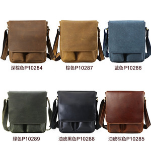 Tiding Men's Crossbody <b>Bag</b> Vintage Crazy Horse Leather Solid Color Casual Wearable Fashionable Everyday Use - Product Image 3