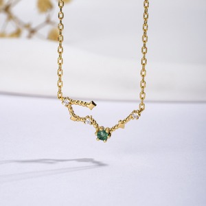 AU375 Collar con Colgante Sencillo de Alta Gama, Oro 9K Auténtico con Incrustaciones de Piedras Naturales, Doce Signos del Zodíaco, Piedra Guardiana, Cadena para Clavícula - Product Image 3