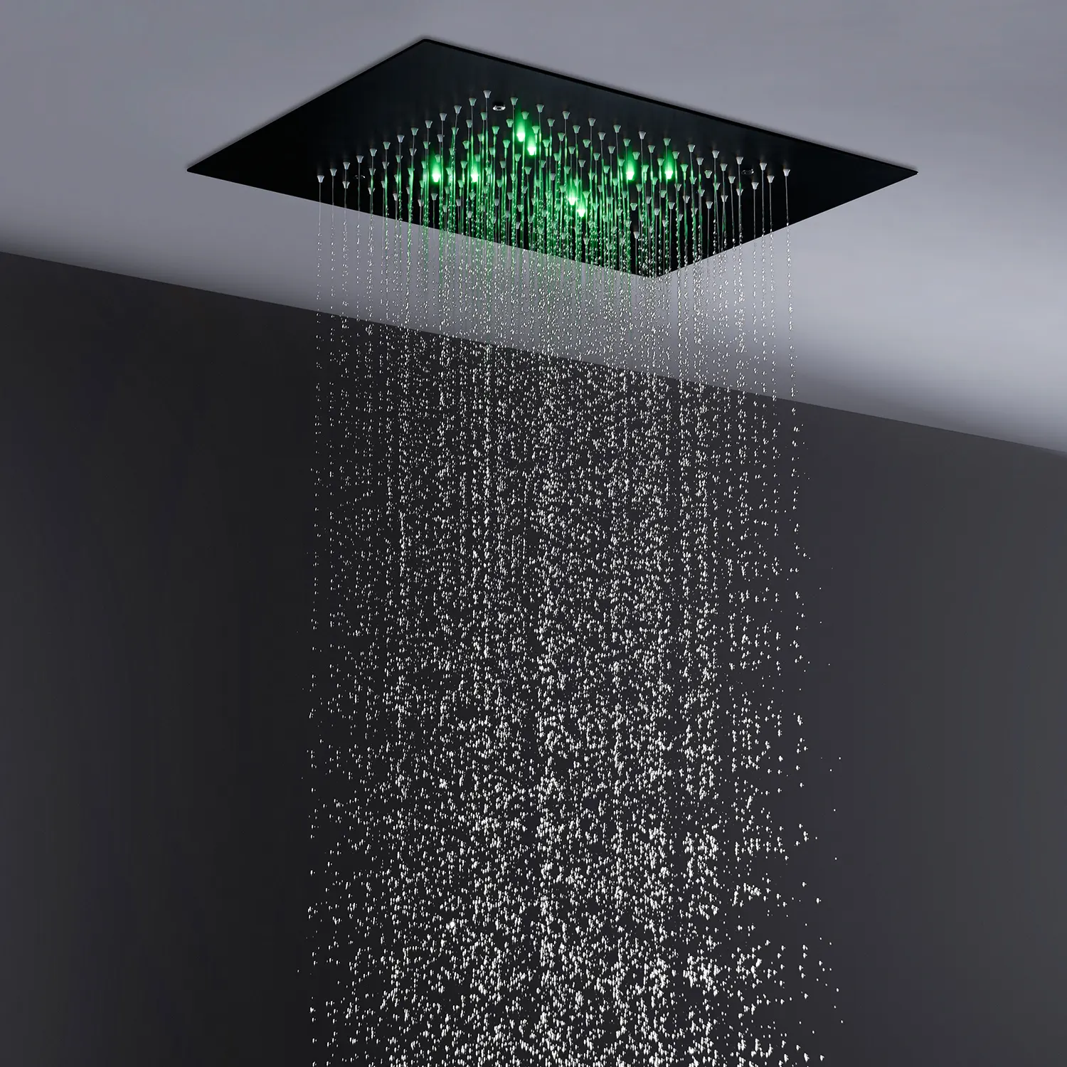 Cabezal de ducha de lluvia negra, 360x500mm, led de techo