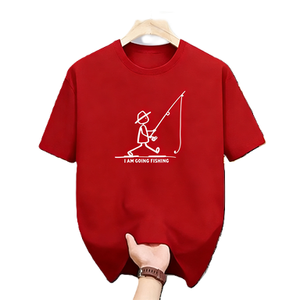 Camiseta Gráfica de Dibujo de Hombre de Palitos 'Voy a Pescar', Divertida, con Humor de Pescador y Aficionado a la Pesca, de Algodón Oversize de Manga Corta, Estilo Urbano y Casual - Product Image 3
