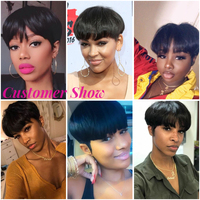 Nouvelle Arrivée Prêt À Expédier Fabriqué À La Machine 8 Pouces Champignon Bob Perruque, Pas Cher Brésilien Droite Pixie Coupe Cheveux Humains Courts Bob Perruques
