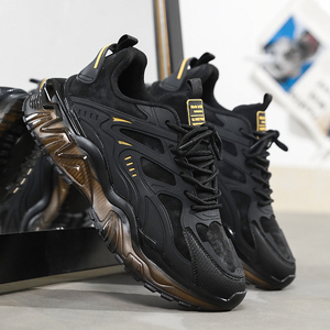 Men's All-Season Breathable PU Casual Sports <b>Shoes</b> <b>Soft</b> Lace-Up Motion Control Technology for Gym Jogging Daily Use-Black Lace - Product Image 2