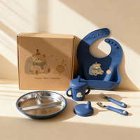 Vaisselle pour enfants lavable au lave-vaisselle, bol à ventouse, cuillère, assiettes pour bébé en acier inoxydable 304 avec ensembles de ventouses, alimentation en silicone