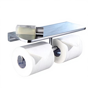 Porte-papier toilette et support de téléphone portable en acier inoxydable de luxe léger avec miroir, double support de papier toilette suspendu pour usage hôtelier - Product Image 1