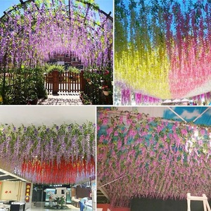 Guirlande de fleurs artificielles uniques en soie de glycine pour décoration intérieure, mariages et plafonds – Décoration florale suspendue violette - Product Image 4