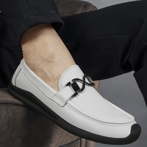 Mocasines de Cuero Genuino <span class=keywords><strong>Blanco</strong></span> para Hombre, Zapatos de Vestir Perforados y Transpirables, Zapatos Casuales para Conducir, Mocasines de Lujo de Piel de Vaca Suave - Product Image 5