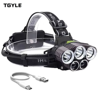 Lampe frontale multifonction rechargeable par USB pour la pêche de nuit, 5 LED, focalisation fixe, puissante, vente en gros, éclairage de camping en plein air