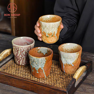 Taza <span class=keywords><strong>Japonesa</strong></span> Vintage Hecha a Mano de Cerámica <span class=keywords><strong>sin</strong></span> <span class=keywords><strong>Asa</strong></span> con Esmalte de Horno, Apta para Alimentos, para Uso Comercial en Bares de Sushi, Cafeterías y Tiendas de Té - Product Image 4