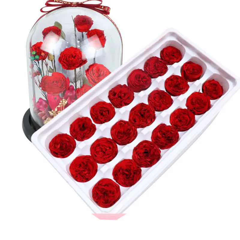 21pcs 2-3cm China Wholesale Eternal Rose Preserved Flower Gift Preserved Rose Flower Head Box For Decoration