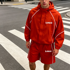 Conjunto Deportivo para Hombre, Chaqueta Cortavientos y Pantalones Cortos, Personalizado con Estampado Reflectante 3M, Transpirable, <span class=keywords><strong>de</strong></span> Poliéster/Nailon Resistente - Product Image 1