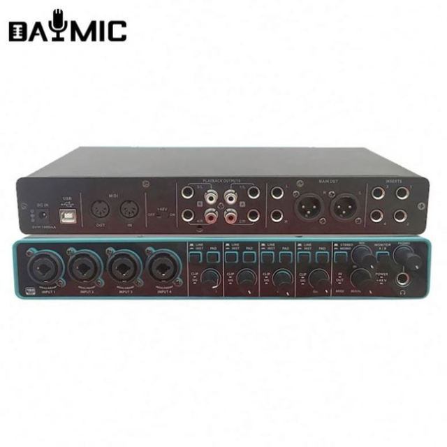 AOSHEN DM404 4 Channels 4 in 4 Out Audio Interface DJ Console Recording Podcasting Studio Sound Card