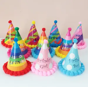 도매 36 스타일 케이크 생일 모자 어린이 생일 종이 모자 헤어볼 파티 용품