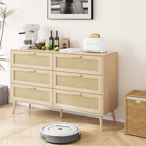 Modern European Rattan <b>6</b>-<b>Drawer</b> Chest of Dressers for Bedroom Eco-Friendly & Durable Solid Oak Handles - Product Image 2