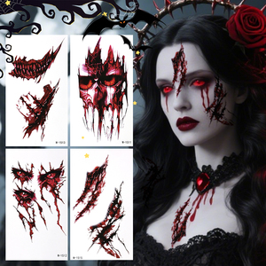 Autocollant de <span class=keywords><strong>tatouage</strong></span> temporaire portable imperméable non toxique peur Halloween maquillage du corps du visage pour autocollants décoratifs d'Halloween - Product Image 5