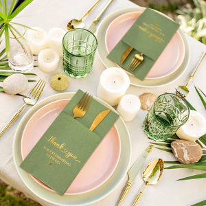 Serviettes <span class=keywords><strong>de</strong></span> <span class=keywords><strong>table</strong></span> jetables en papier Airlaid effet lin avec logo doré personnalisé, absorbantes, format poche - Product Image 6