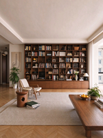 Meuble de salon moderne en bois foncé, écologique et durable, grande capacité de rangement pour livres